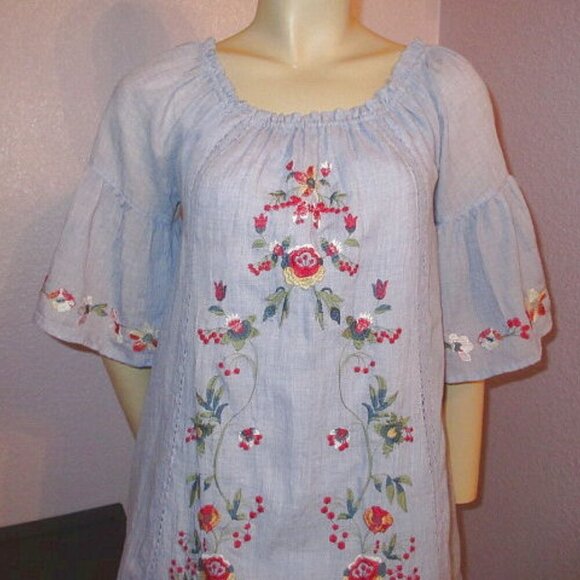 Umgee New Horizon Mini Dress Size S Embroidered Short Sleeves Crochet Boho Artsy - Picture 3 of 12
